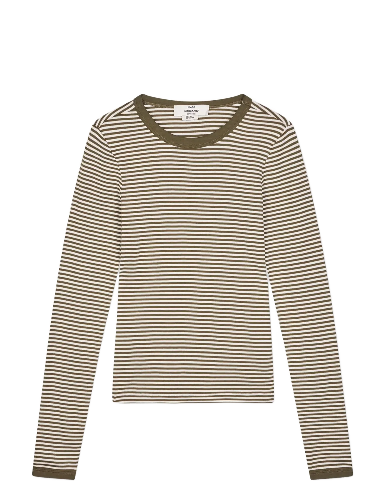 Mads Nørgaard Grace Jersey Stripe Camille Tee LS - Tøj - WHITE/TARMAC / khaki/green