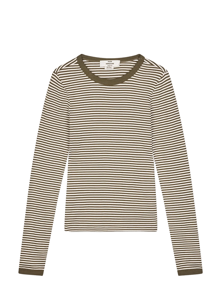 Mads Nørgaard - Grace Jersey Stripe Camille Tee LS - langärmlige tops - white/tarmac - 1