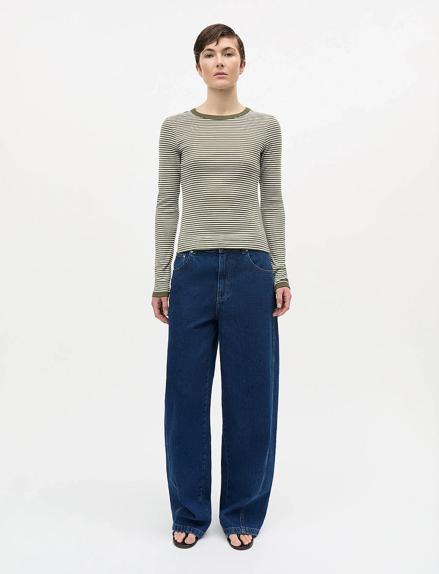 Mads Nørgaard - Grace Jersey Stripe Camille Tee LS - langärmlige tops - white/tarmac - 0