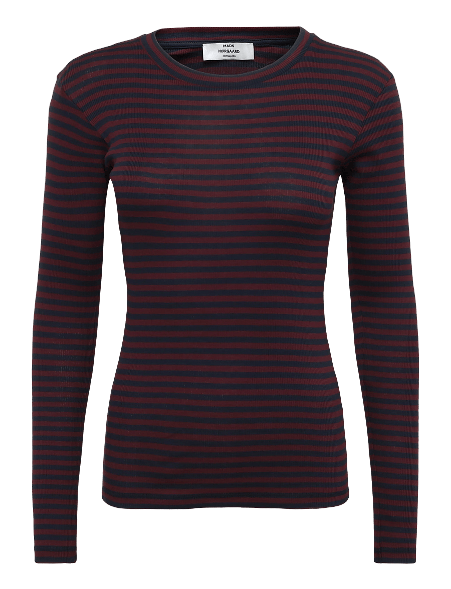 Mads Nørgaard - 2x2 Cotton Stripe Tuba Tee LS - langärmlige tops - sky captain/winetasting - 0