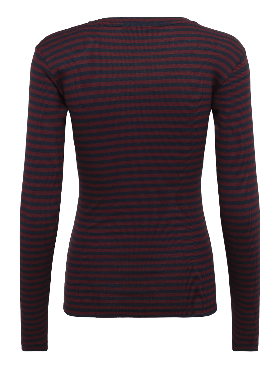 Mads Nørgaard - 2x2 Cotton Stripe Tuba Tee LS - langärmlige tops - sky captain/winetasting - 1