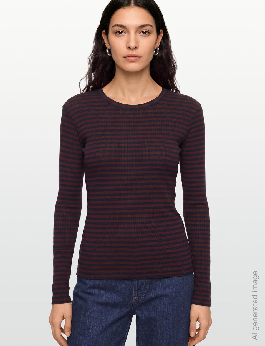 Mads Nørgaard - 2x2 Cotton Stripe Tuba Tee LS - långärmade toppar - sky captain/winetasting - 3
