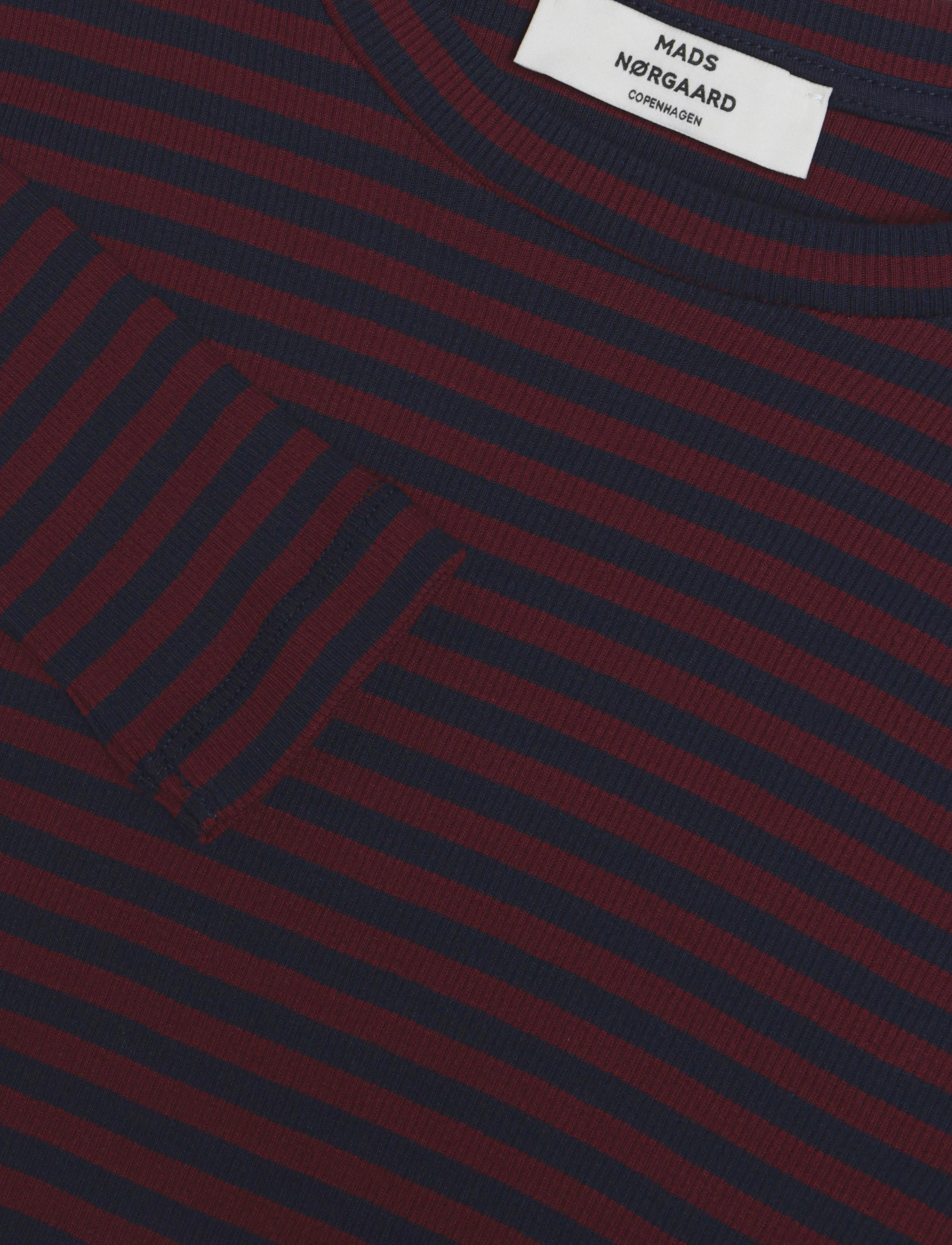 Mads Nørgaard - 2x2 Cotton Stripe Tuba Tee LS - long-sleeved tops - sky captain/winetasting - 2