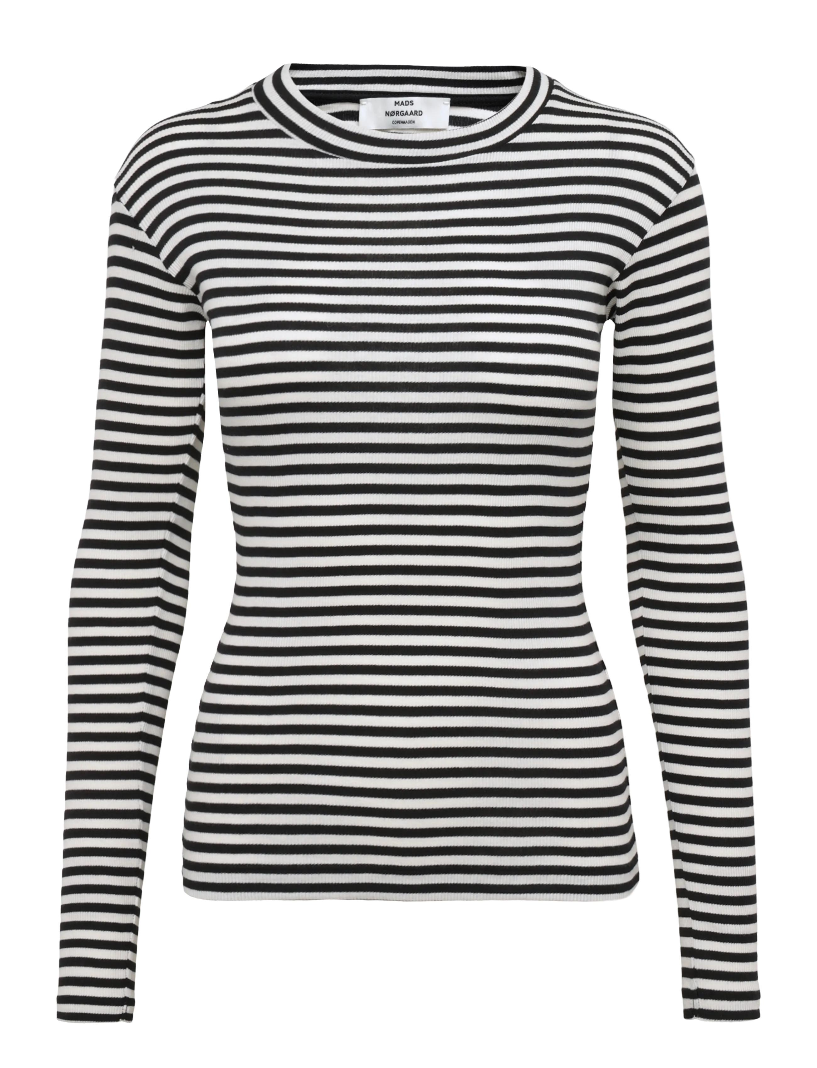Mads Nørgaard 2x2 Cotton Stripe Tuba Tee LS - Danska märken - BLACK/VANILLA ICE / black