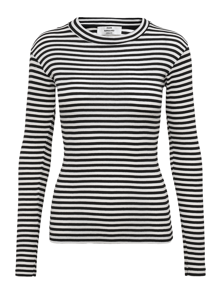 Mads Nørgaard - 2x2 Cotton Stripe Tuba Tee LS - långärmade toppar - black/vanilla ice - 1