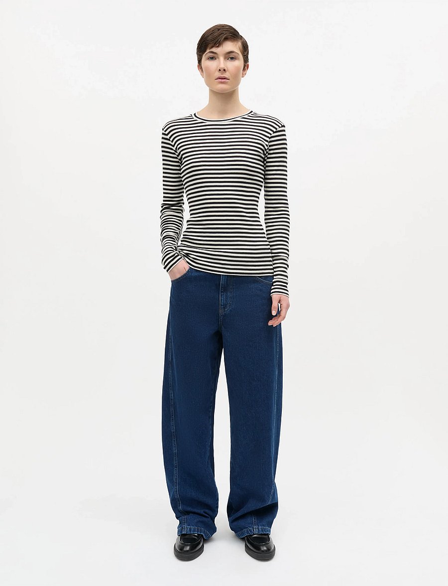 Mads Nørgaard - 2x2 Cotton Stripe Tuba Tee LS - långärmade toppar - black/vanilla ice - 0