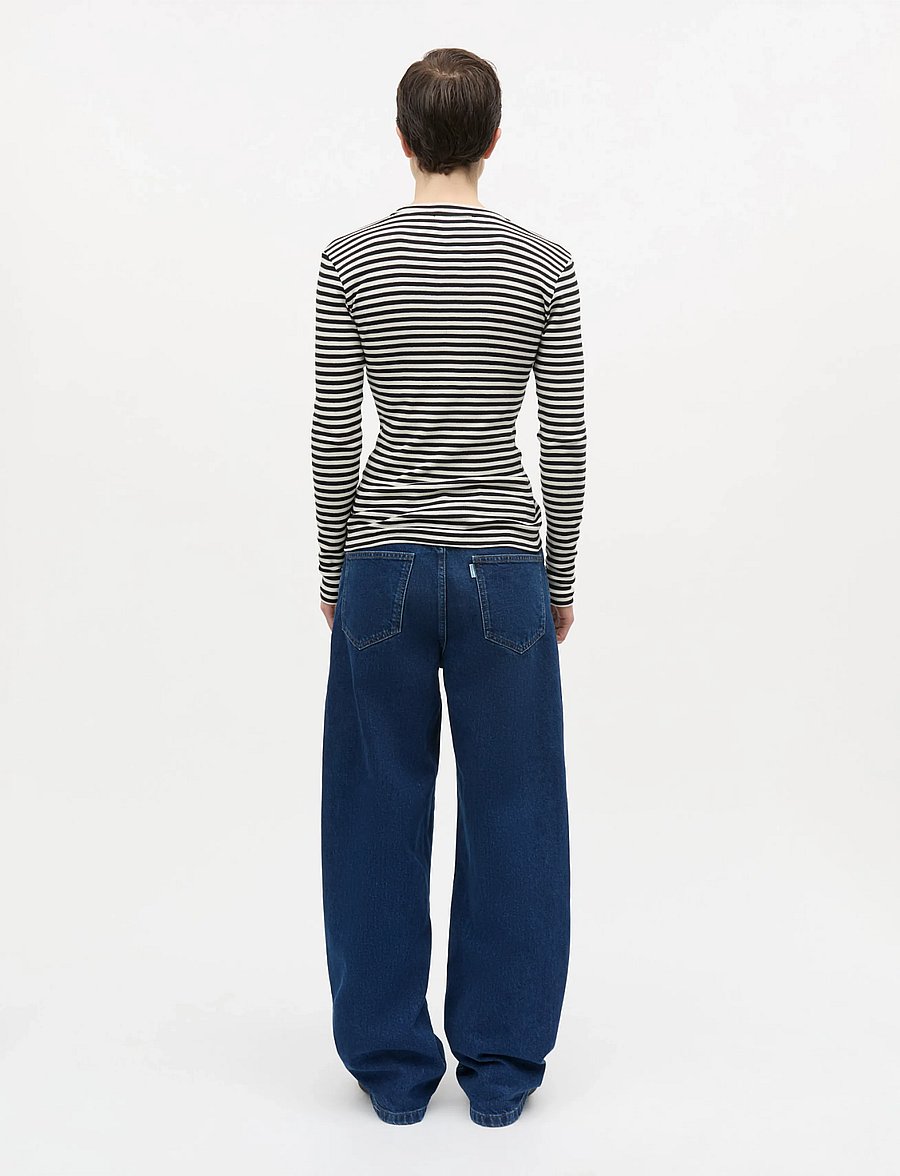 Mads Nørgaard - 2x2 Cotton Stripe Tuba Tee LS - långärmade toppar - black/vanilla ice - 3