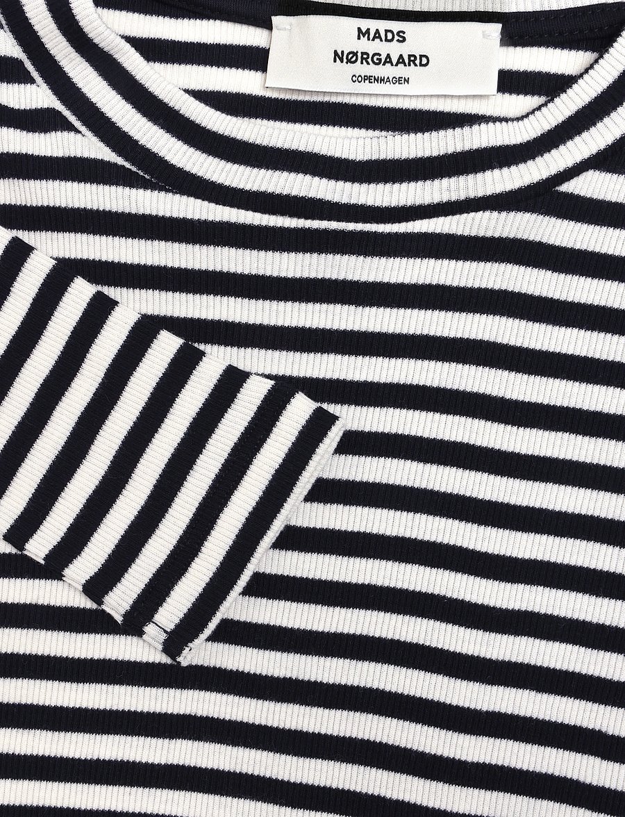 Mads Nørgaard - 2x2 Cotton Stripe Tuba Tee LS - långärmade toppar - black/vanilla ice - 4