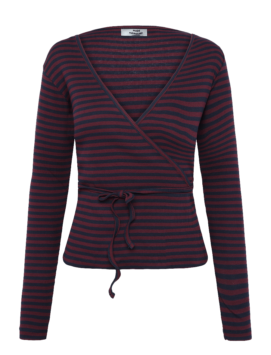Mads Nørgaard - 2x2 Cotton Stripe Susi LS Top - langärmlige tops - sky captain/winetasting - 1
