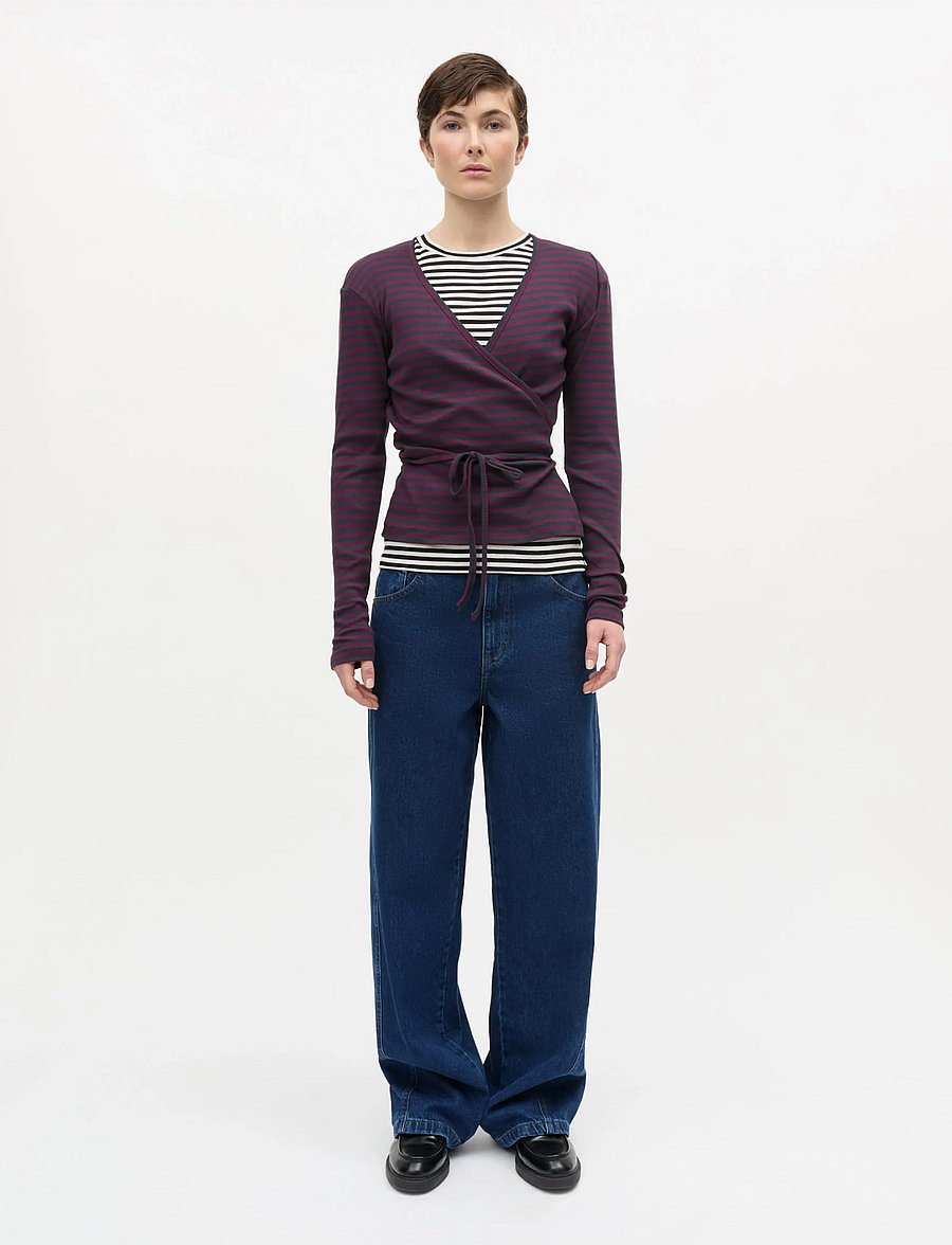 Mads Nørgaard - 2x2 Cotton Stripe Susi LS Top - langärmlige tops - sky captain/winetasting - 0
