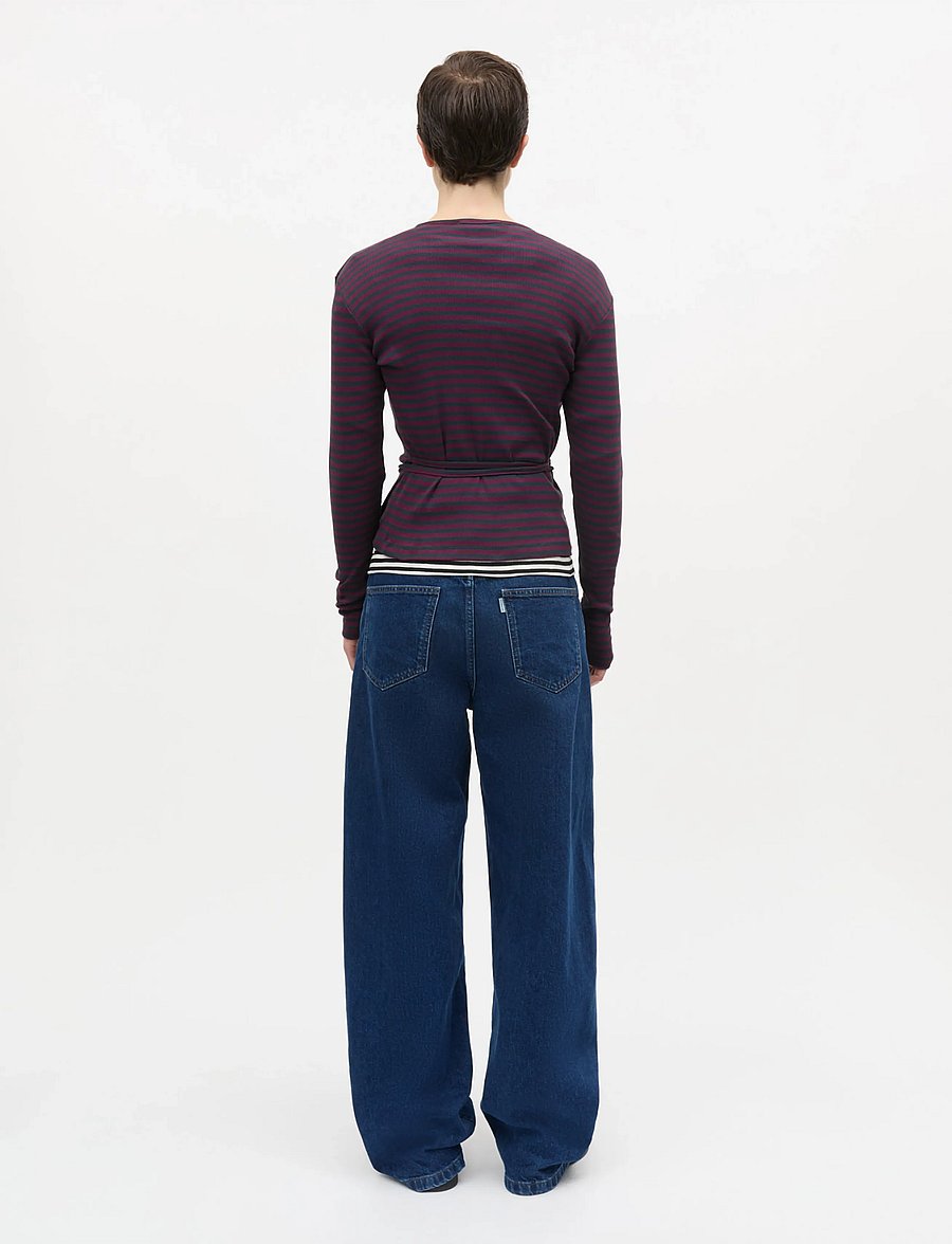 Mads Nørgaard - 2x2 Cotton Stripe Susi LS Top - langärmlige tops - sky captain/winetasting - 3