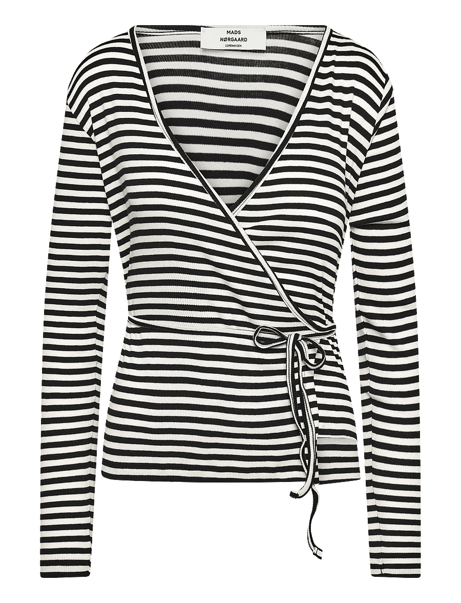 Mads Nørgaard - 2x2 Cotton Stripe Susi LS Top - långärmade toppar - black/vanilla ice - 0