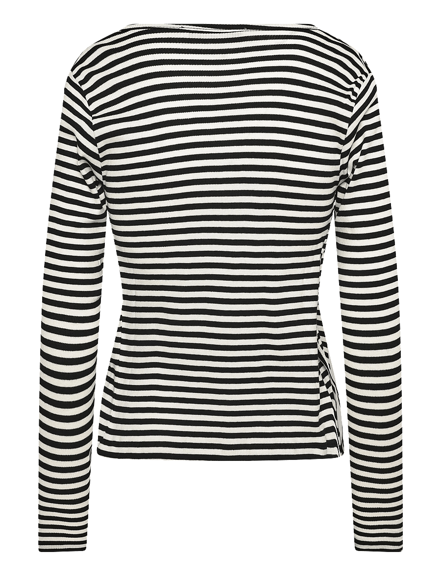 Mads Nørgaard - 2x2 Cotton Stripe Susi LS Top - långärmade toppar - black/vanilla ice - 1