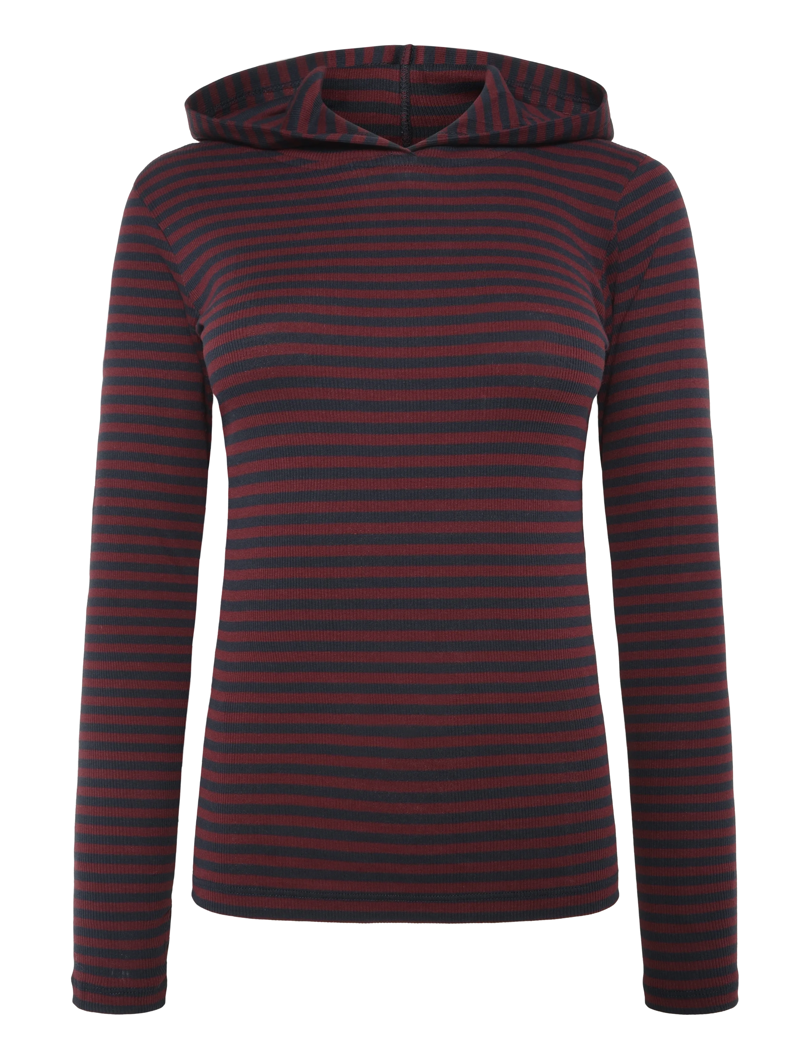 Mads Nørgaard 2x2 Cotton Stripe Tutti Hood - Danska märken - SKY CAPTAIN/WINETASTING / burgundy