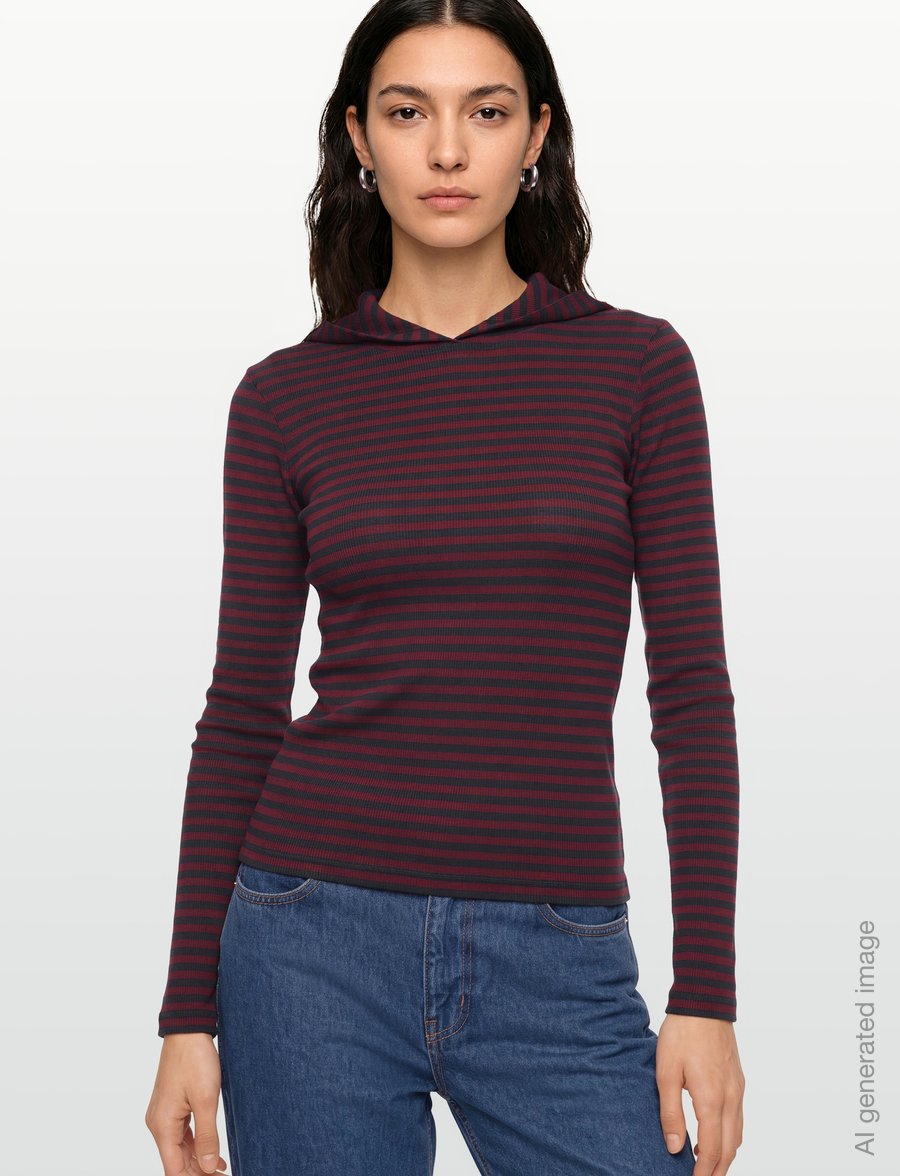 Mads Nørgaard - 2x2 Cotton Stripe Tutti Hood - hoodies - sky captain/winetasting - 3