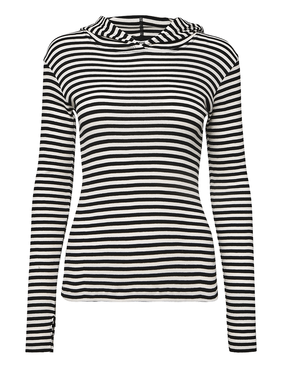 Mads Nørgaard - 2x2 Cotton Stripe Tutti Hood - kapuutsiga pusad - black/vanilla ice - 0