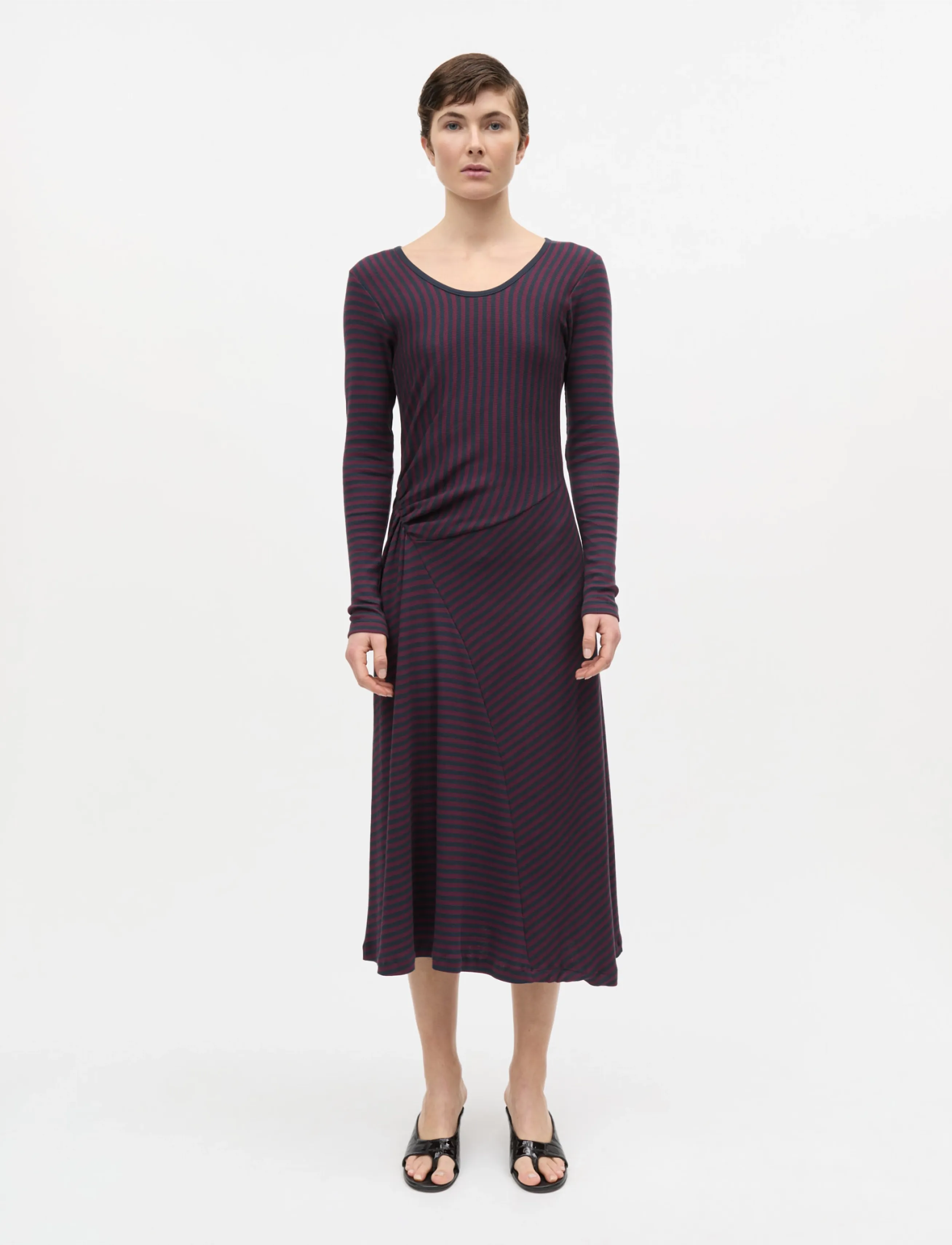 Mads Nørgaard 2x2 Cotton Stripe Severa Dress - Kjoler - SKY CAPTAIN/WINETASTING / burgundy