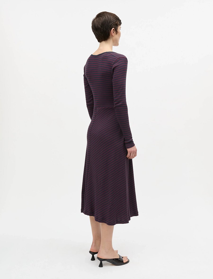 Mads Nørgaard - 2x2 Cotton Stripe Severa Dress - midi kjoler - sky captain/winetasting - 3