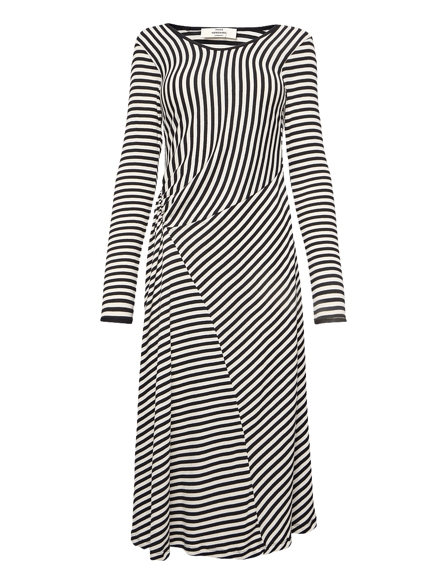 Mads Nørgaard - 2x2 Cotton Stripe Severa Dress - midikleider - black/vanilla ice - 0