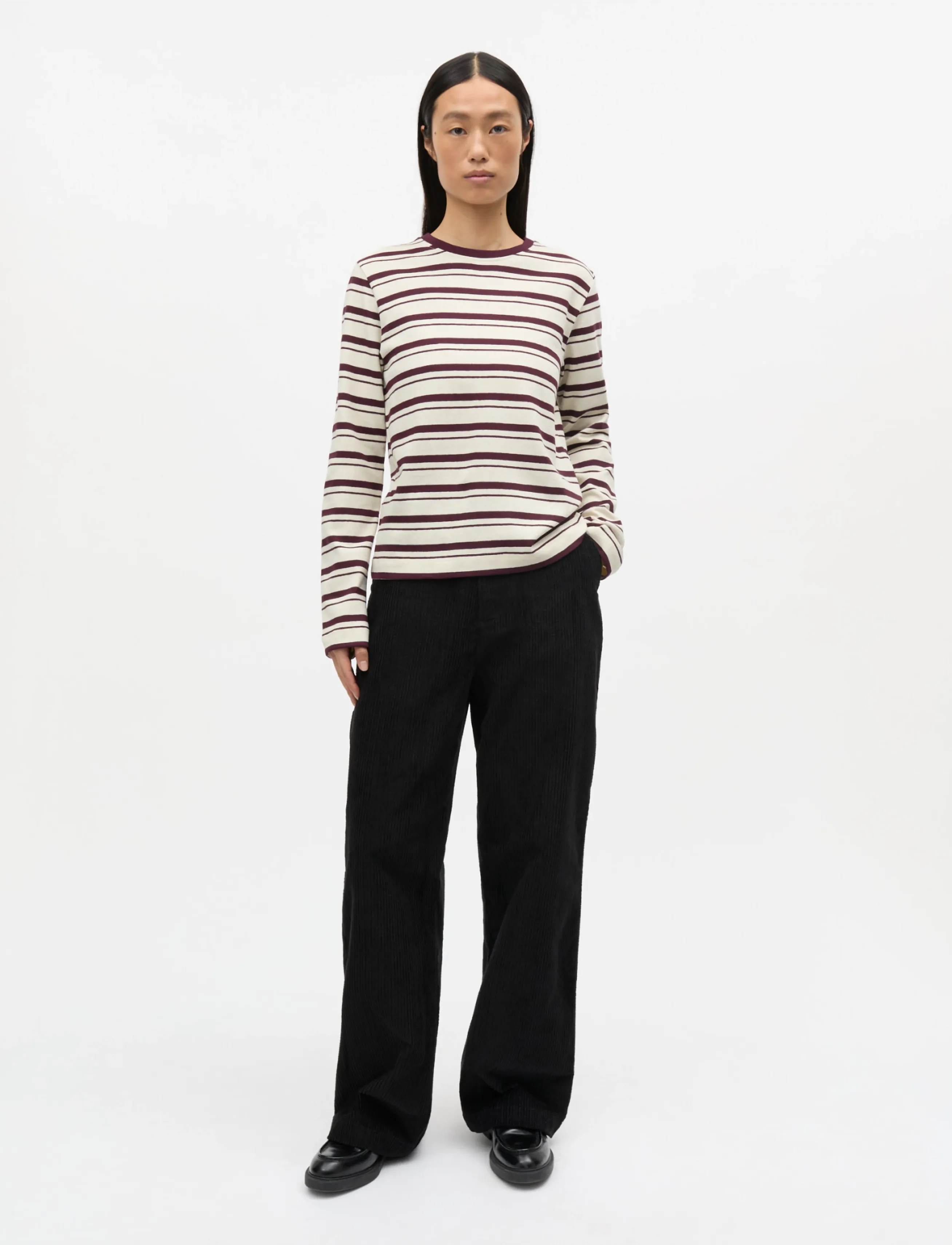 Mads Nørgaard Pablo Maggie Tee Ls, Damen, Gestreiftes Langarmshirt, Creme, Gr.XXL