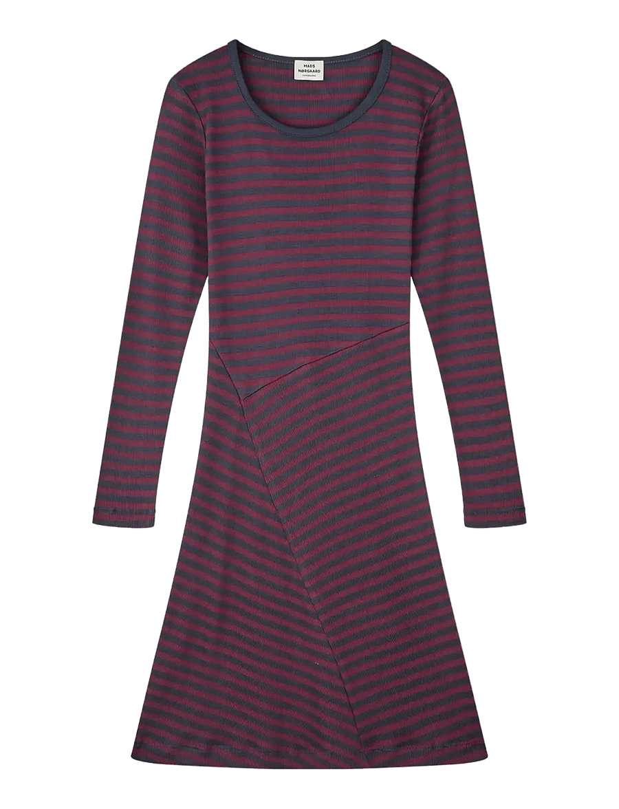 Mads Nørgaard - 2x2 Cotton Stripe Cille Dress - langærmede hverdagskjoler - sky captain/winetasting - 0