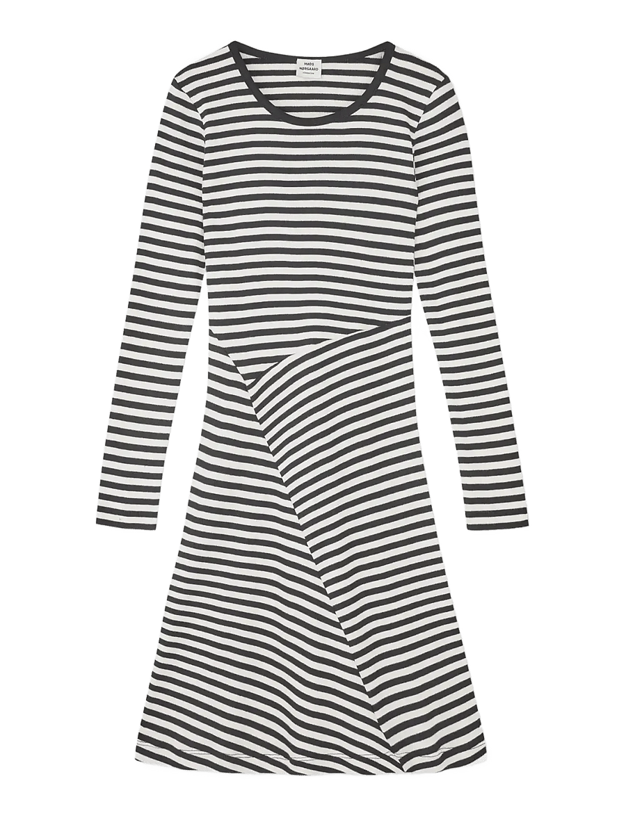 Mads Nørgaard - 2x2 Cotton Stripe Cille Dress - pikkade varrukatega vabaajakleidid - black/vanilla ice - 0