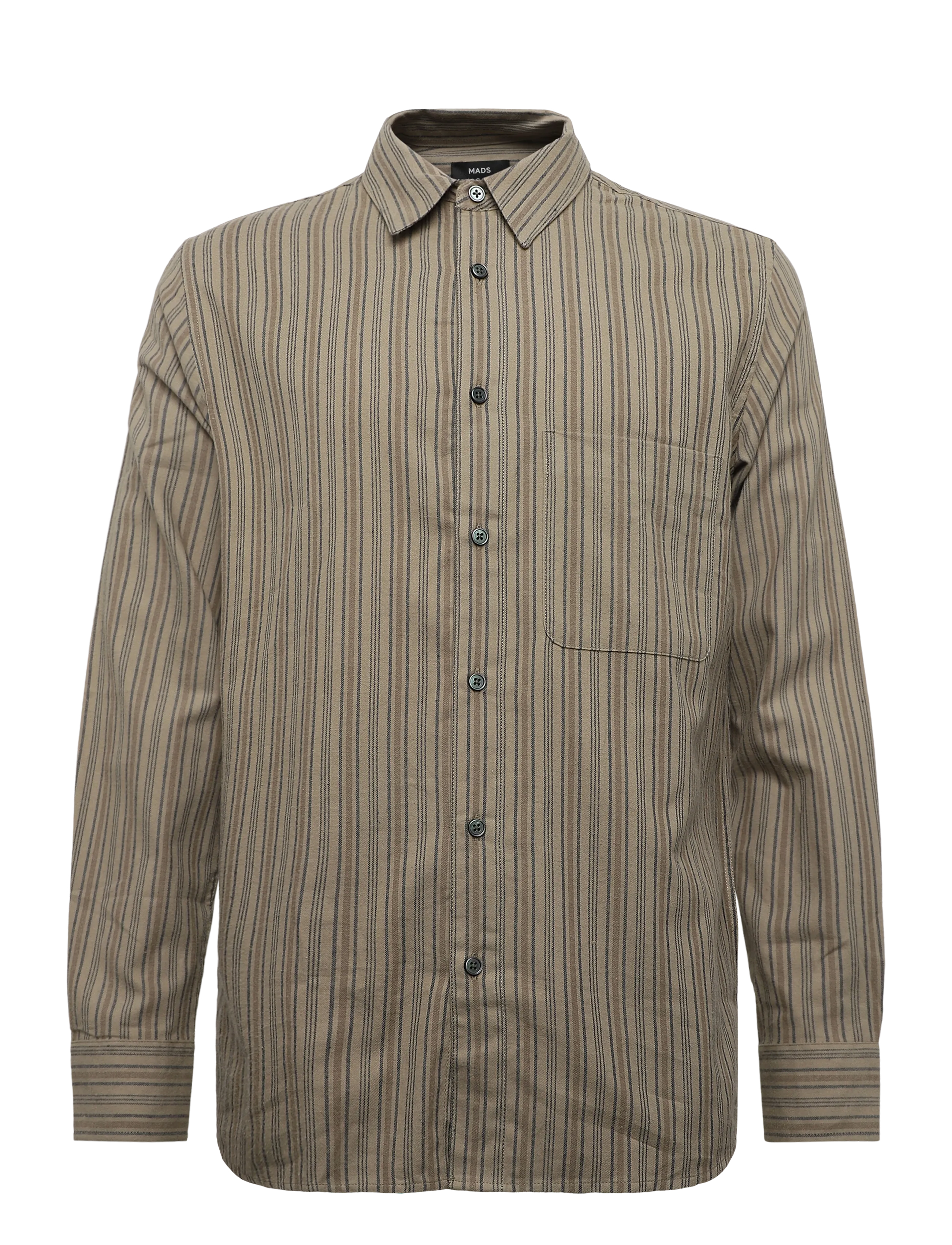 Mads Nørgaard Flannel Stripe Sune Shirt - Randiga skjortor - OVERLAND TREK/SKY CAPTAIN/TAMA / beige