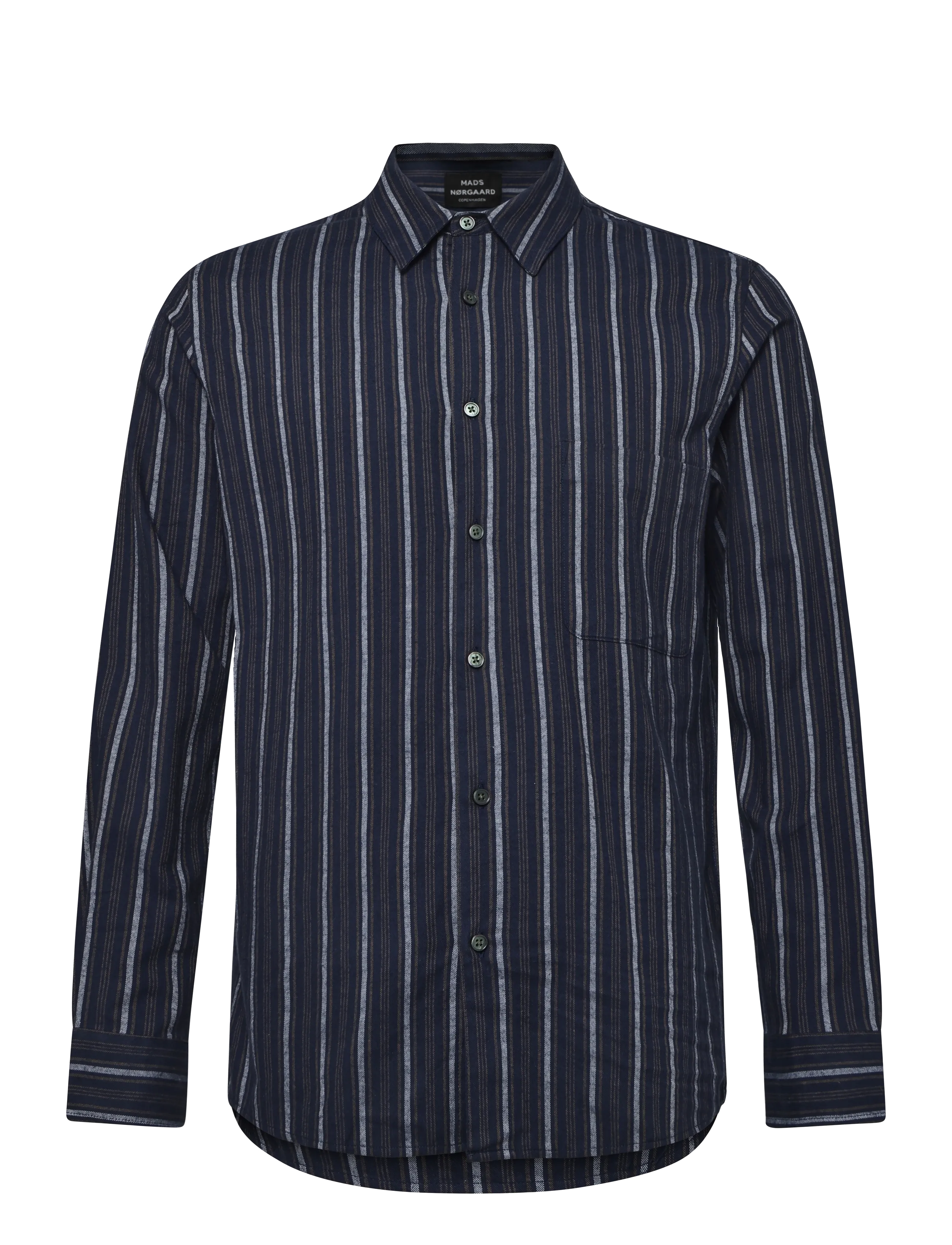 Mads Nørgaard Flannel Stripe Sune Shirt - Randiga skjortor - SKY CAPTAIN/TARMAC/CASHMERE BL / navy