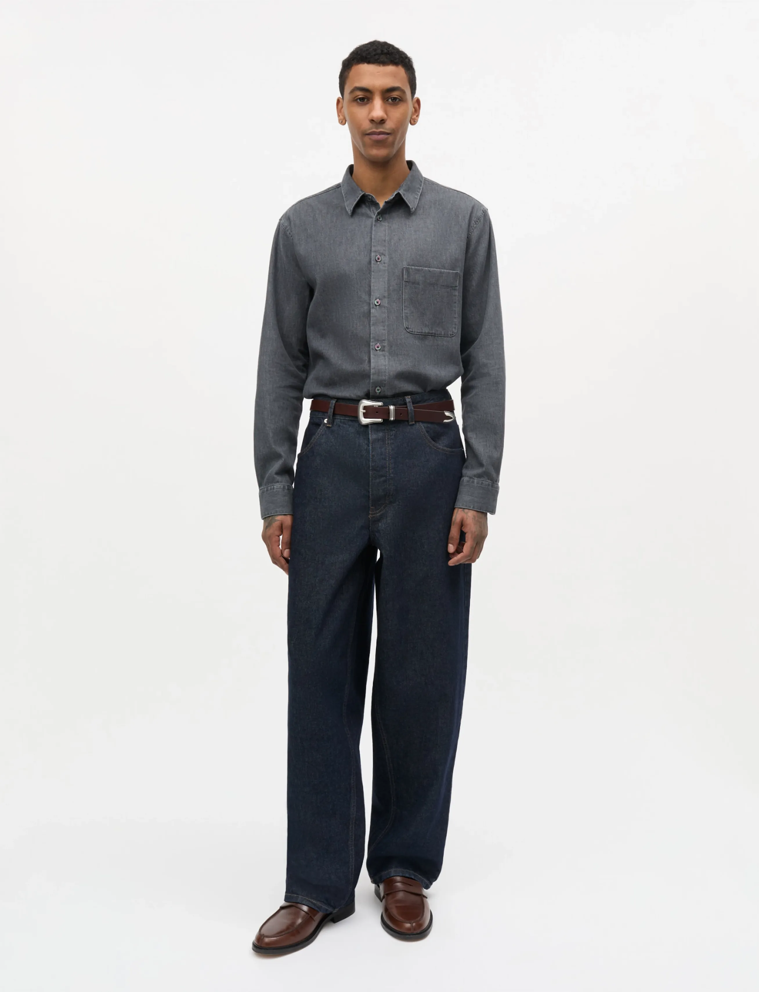 Mads Nørgaard Sky Denim Sune Shirt, XL, Shirts, Grau - Männerswear