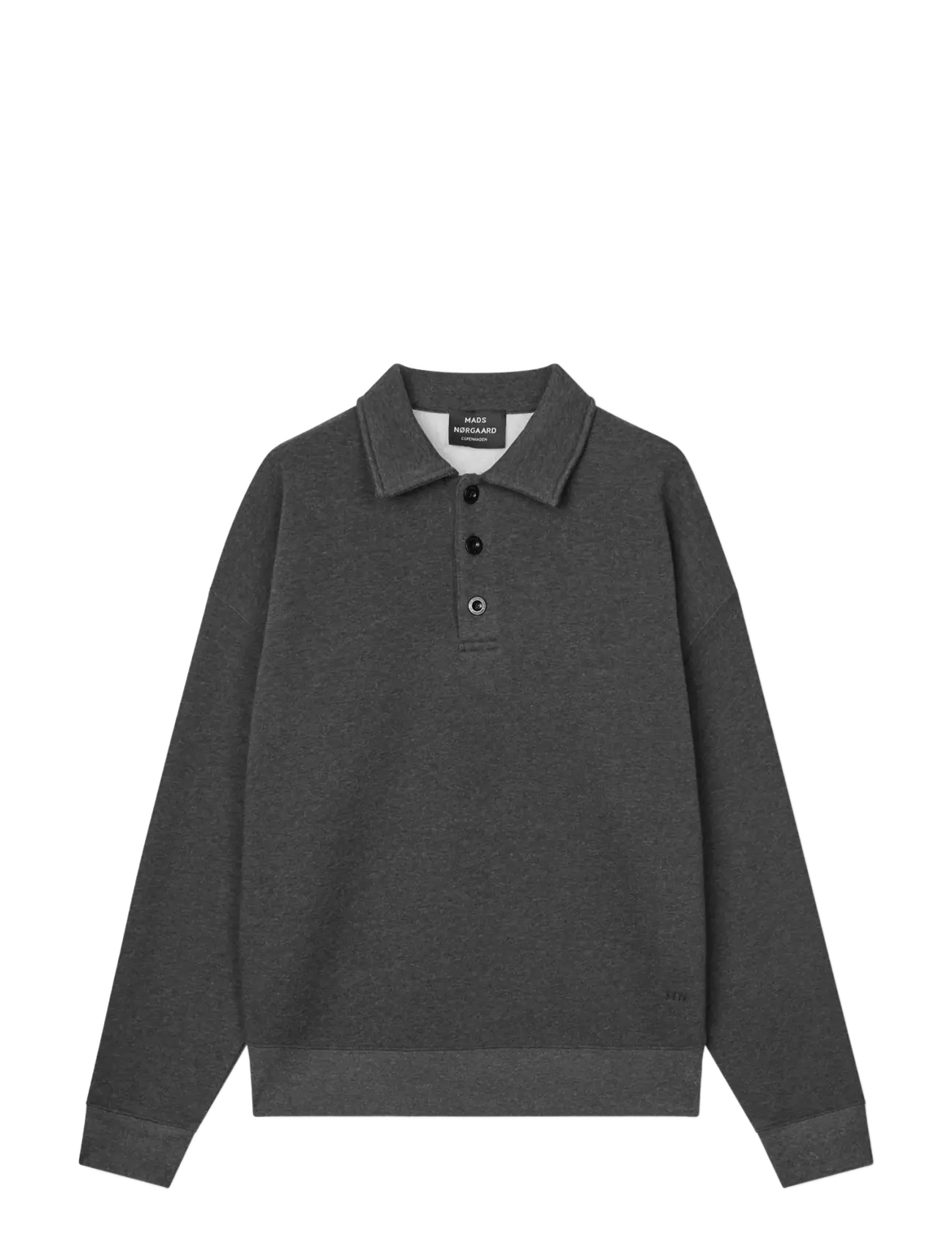 Mads Nørgaard - Standard Bram Polo Sweat - langärmelige strick-polohemden - dark grey melange - 1