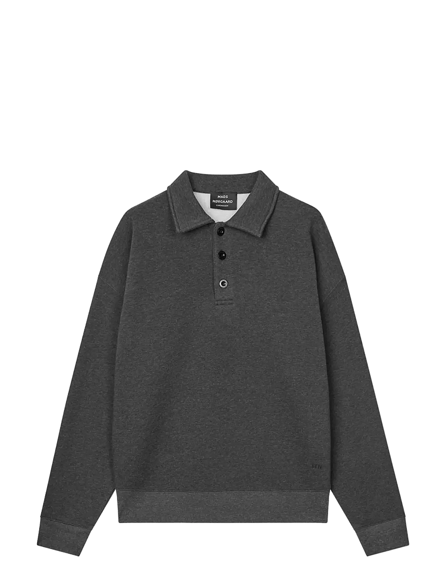 Mads Nørgaard - Standard Bram Polo Sweat - langärmelige strick-polohemden - dark grey melange - 1