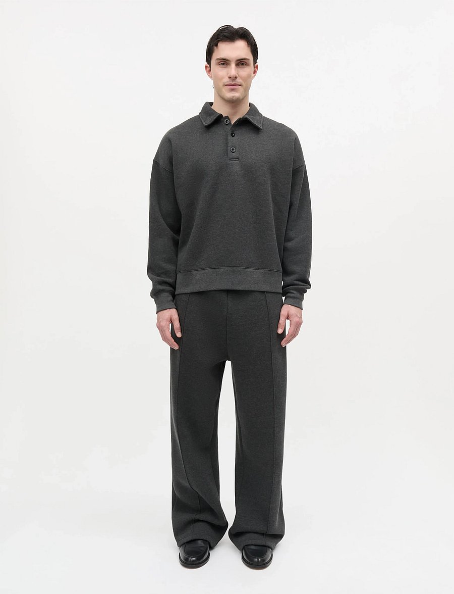 Mads Nørgaard - Standard Bram Polo Sweat - langärmelige strick-polohemden - dark grey melange - 0