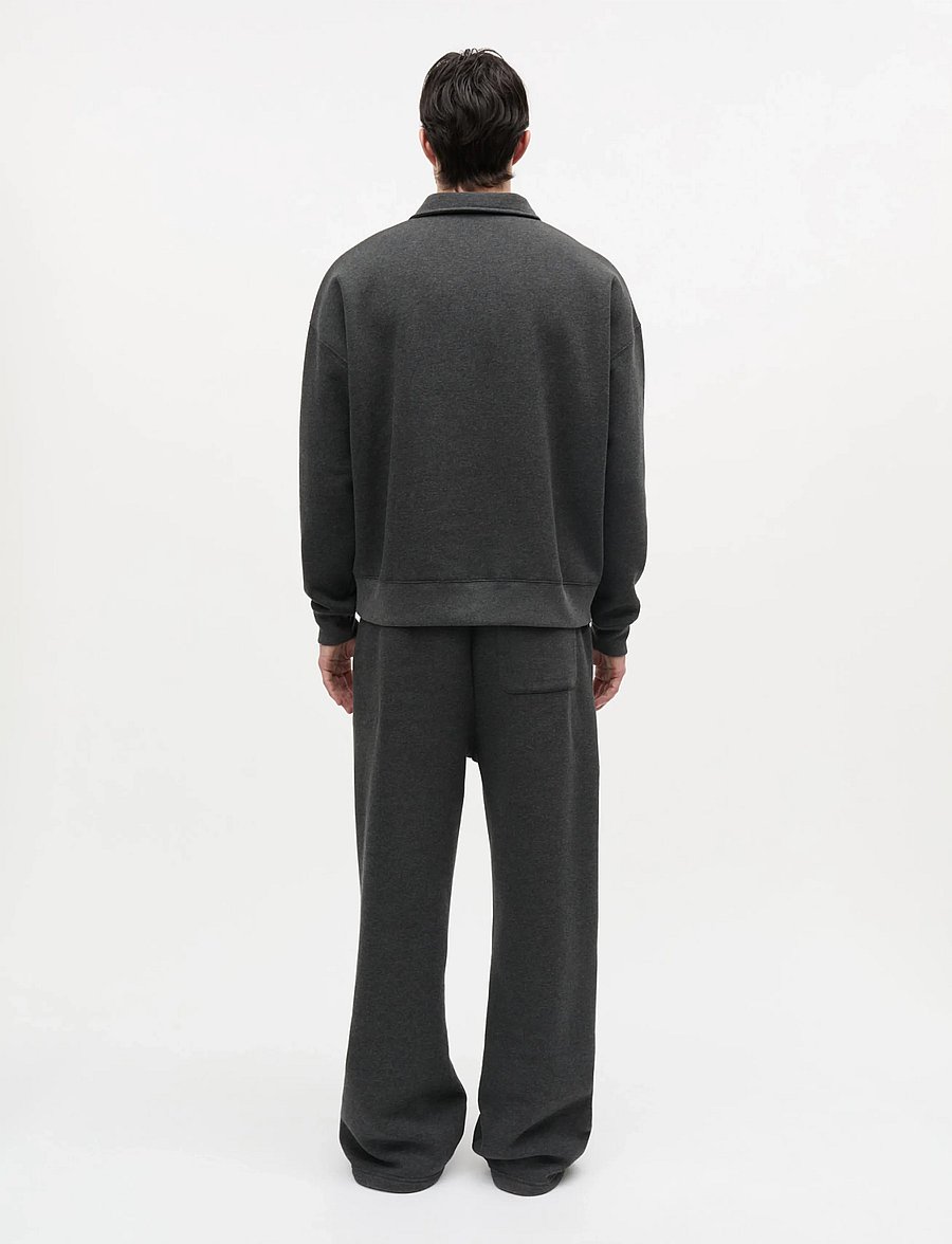 Mads Nørgaard - Standard Bram Polo Sweat - langärmelige strick-polohemden - dark grey melange - 2