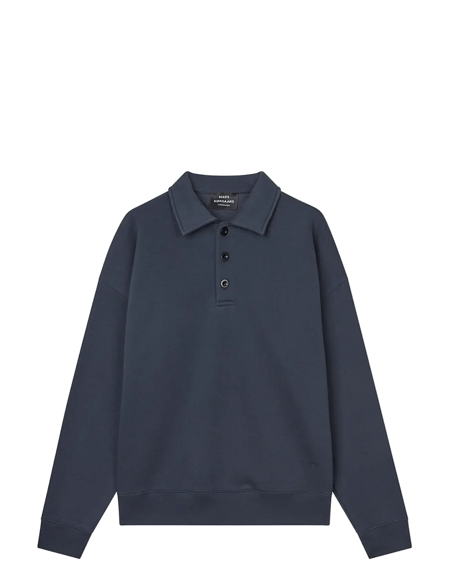 Mads Nørgaard - Standard Bram Polo Sweat - langärmelige strick-polohemden - sky captain - 0