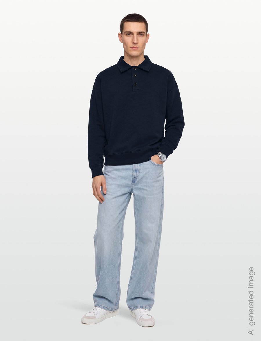Mads Nørgaard - Standard Bram Polo Sweat - polos à manches longues - sky captain - 0