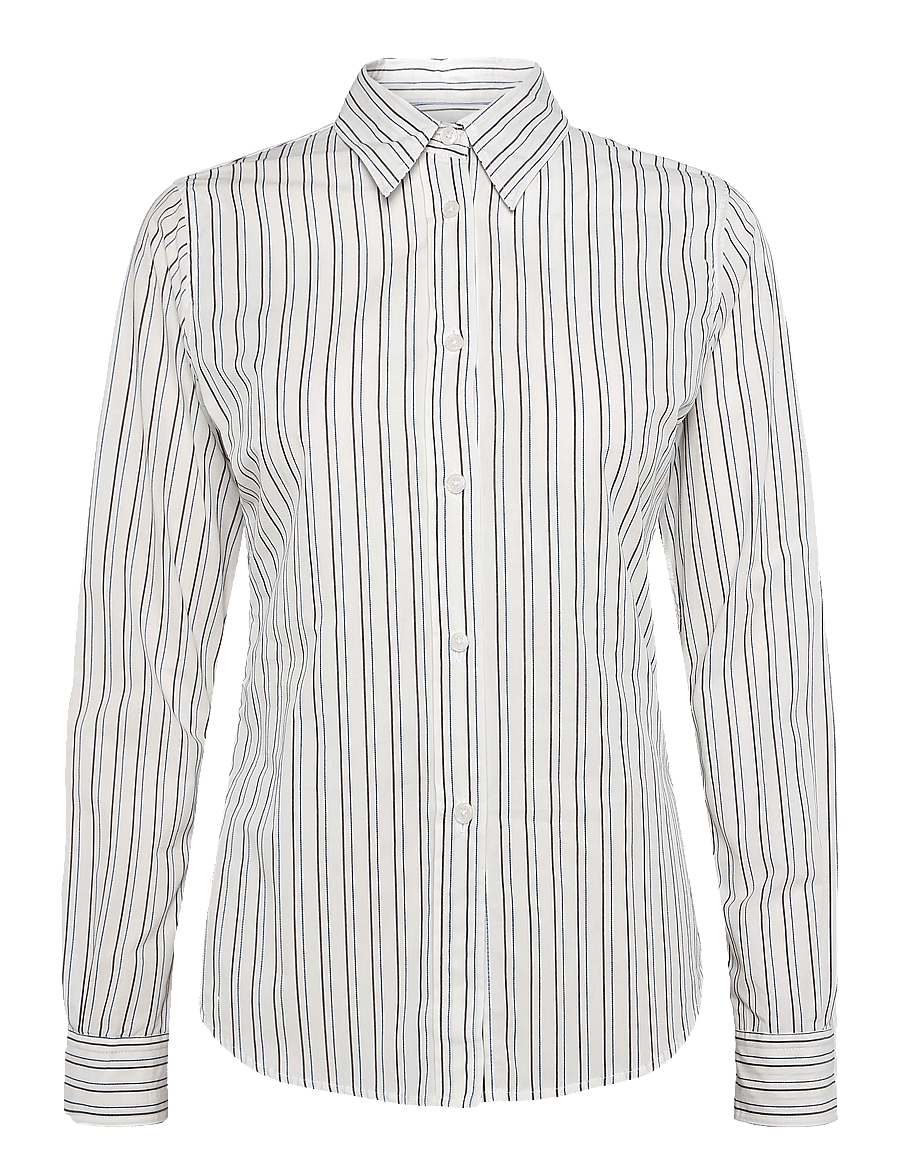 Mads Nørgaard - Cohen Poplin Shady Shirt - langärmlige hemden - snow white/winetasting - 1