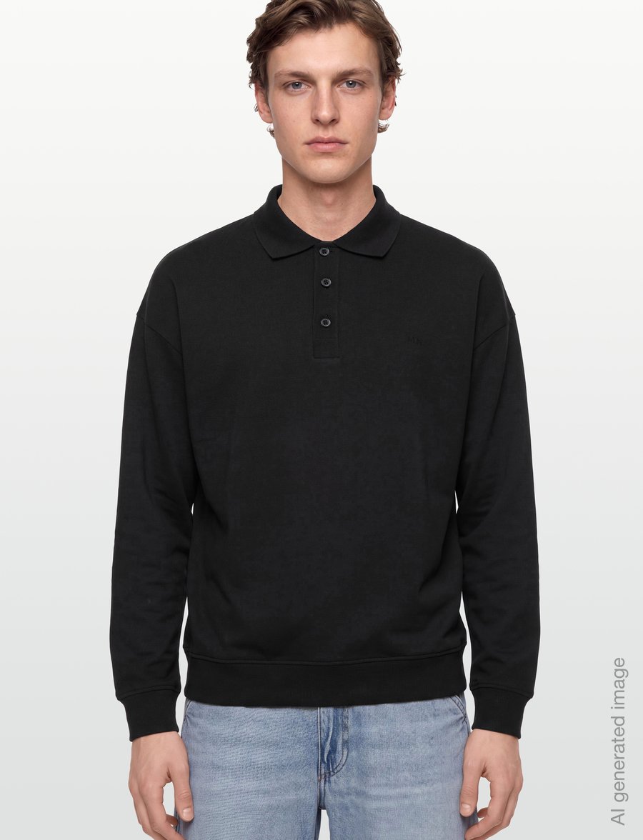 Mads Nørgaard - Light Terry Polo Sweat - shoppa efter tillfälle - black - 3
