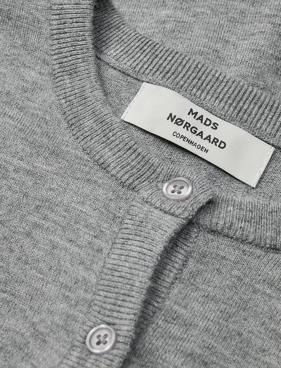 Mads Nørgaard - Fine Merino Charlie Knit - cardigans - mid grey melange - 2