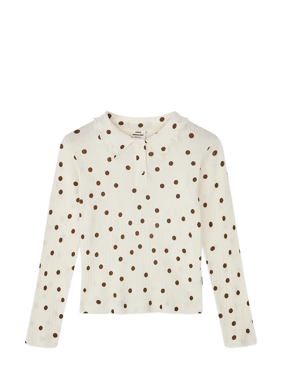 Mads Nørgaard - Pointella Lakita Polo Tee L/S AOP - langærmede t-shirts - vanilla ice/cocoa - 0