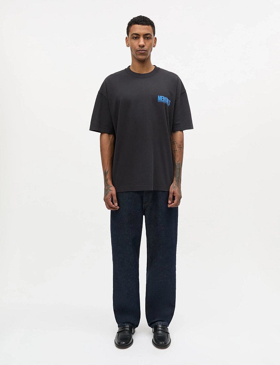 Mads Nørgaard - Open-End Dye Big Flower Tee - kurzärmelige t-shirts - black - 0
