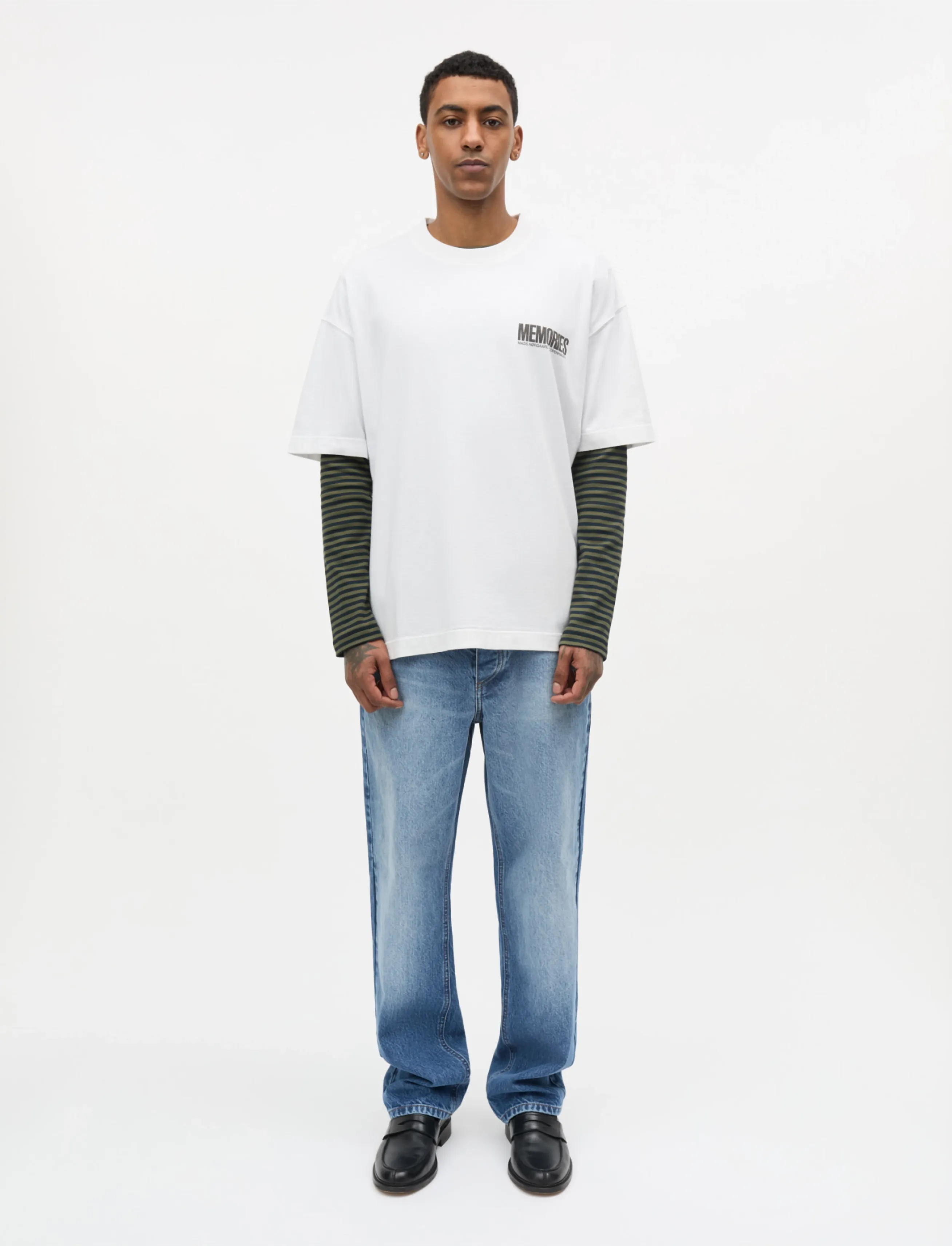 Mads Nørgaard Open-End Dye Big Flower Tee, S, T-shirts, Weiß - Short-sleeved, Männerswear