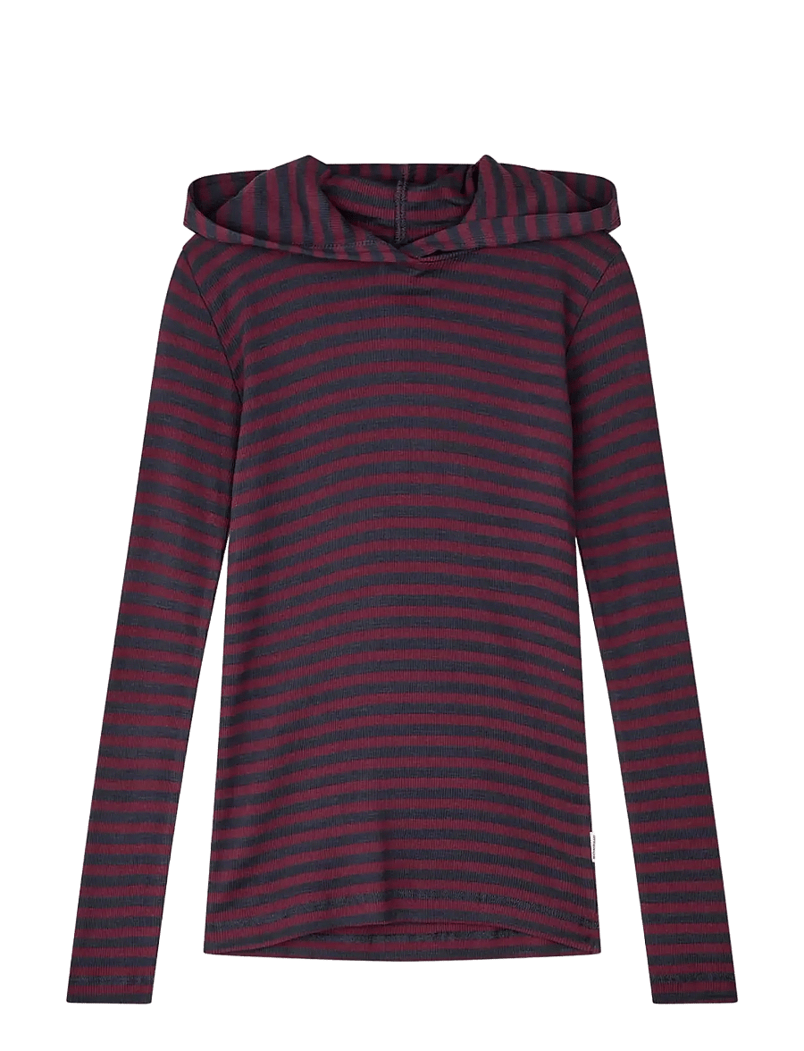 Mads Nørgaard - 2x2 Cotton Stripe Tally Hoodie - sky captain/winetasting - 0