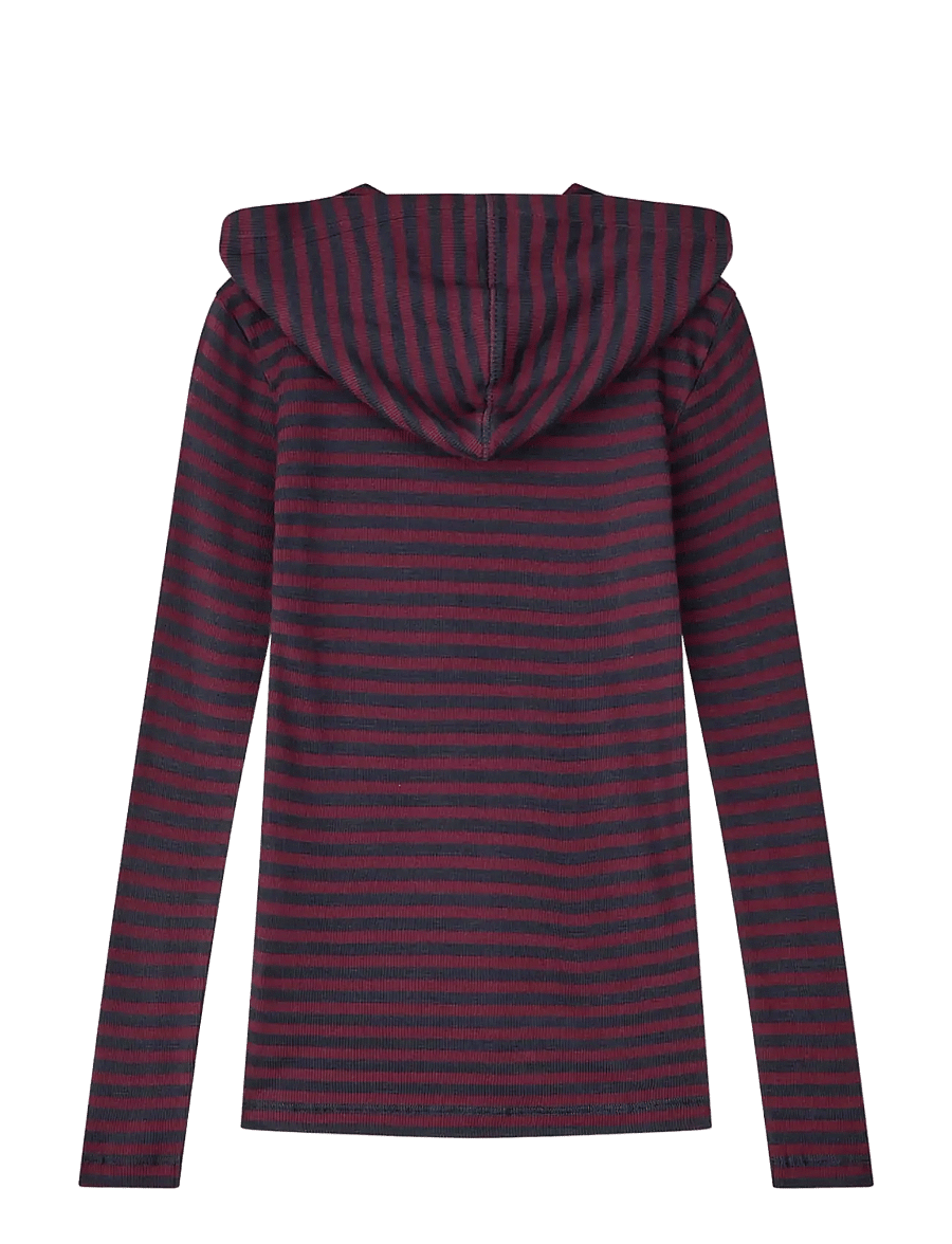 Mads Nørgaard - 2x2 Cotton Stripe Tally Hoodie - sky captain/winetasting - 1