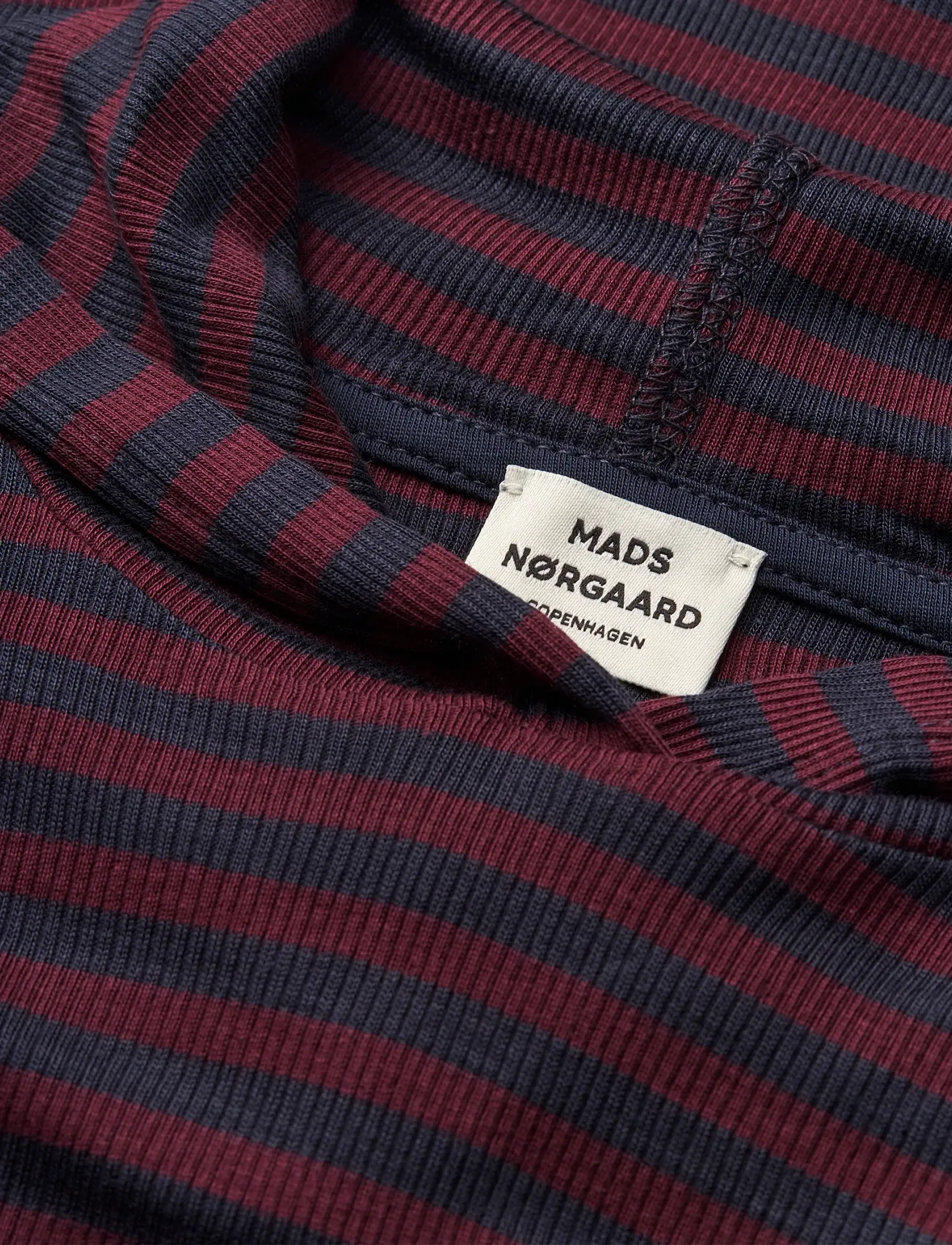 Mads Nørgaard - 2x2 Cotton Stripe Tally Hoodie - sky captain/winetasting - 2