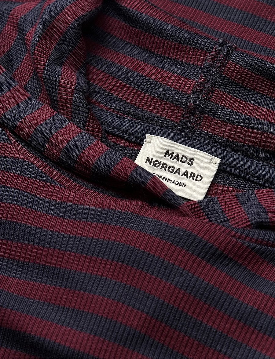 Mads Nørgaard - 2x2 Cotton Stripe Tally Hoodie - sky captain/winetasting - 2