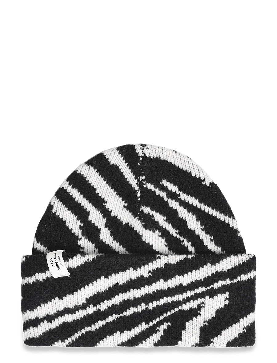 Mads Nørgaard - One Wool Anuska Zebra Beanie - kootud mütsid - zebra - 0