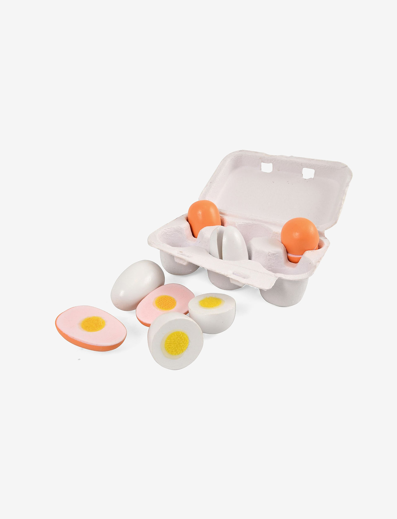 Magni Toys - Wooden eggs in an egg tray, 6 pieces - legemad & legekager - white/yellw/orange - 0
