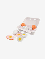 Wooden eggs in an egg tray, 6 pieces - WHITE/YELLW/ORANGE