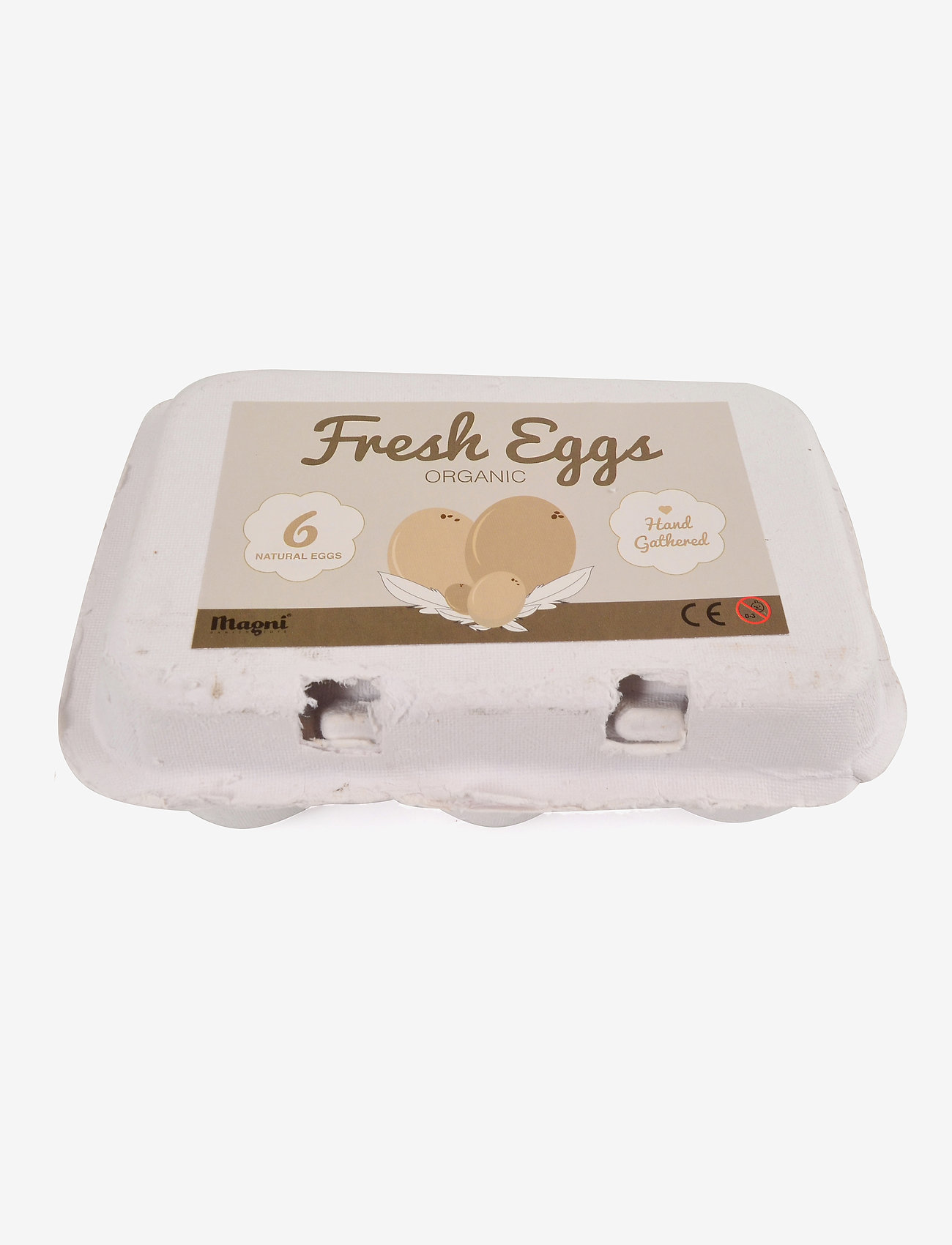 Magni Toys - Wooden eggs in an egg tray, 6 pieces - lekemat & lekekaker - white/yellw/orange - 1