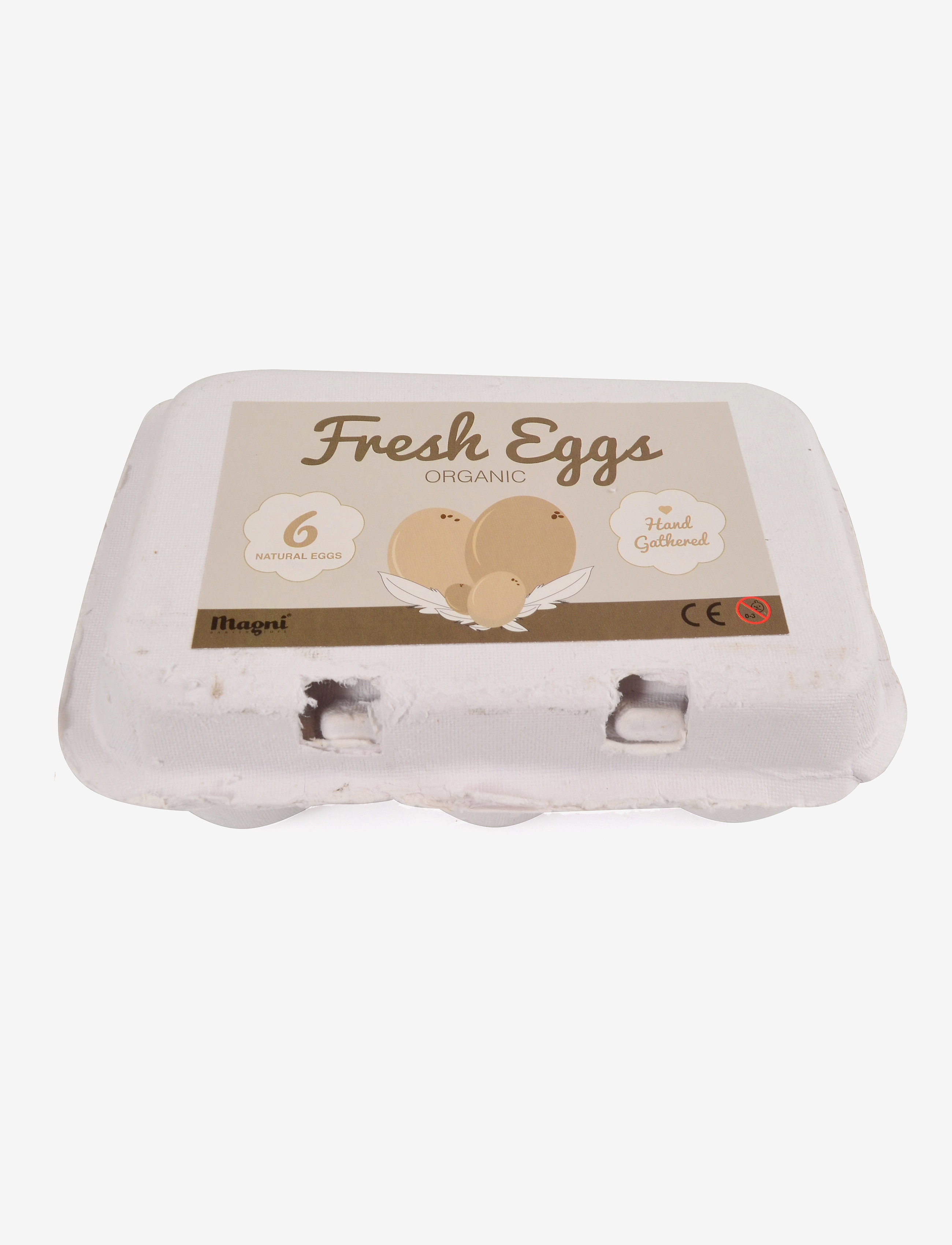 Magni Toys - Wooden eggs in an egg tray, 6 pieces - legekøkkener & tilbehør - white/yellw/orange - 1